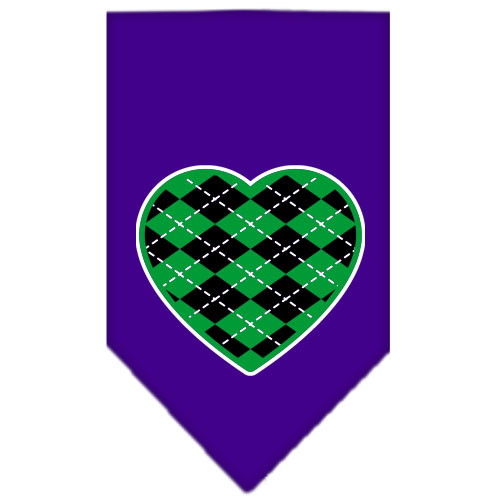 Argyle Heart Green Screen Print Bandana Purple Large